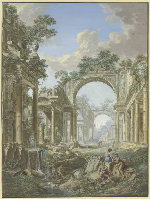 Römische Ruinen, links ein Brunnen, mit Staffage from Jean François Gout