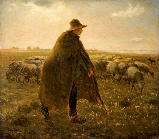 Shepherd with herd at sunset from Jean-François Millet