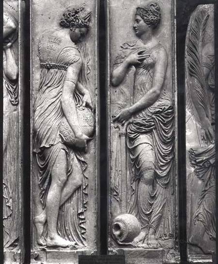 Detail of reliefs from the Fountain of the Innocents depicting nymphs personifying the rivers of Fra from Jean Goujon