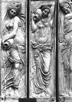 Detail of reliefs from the Fountain of the Innocents depicting nymphs personifying the rivers of Fra