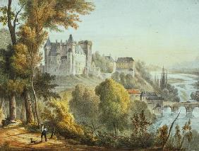 View of the bridge at Jurancon and Chateau Pau, engraved by Gerard Rene Le Vilain (1740-1836) (litho