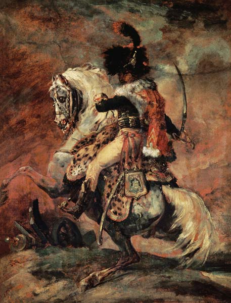 Cavalry officer, riding on a dapple-grey horse. from Jean Louis Théodore Géricault