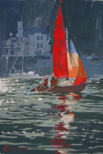Red sail boat Salcombe from Jennifer Wright