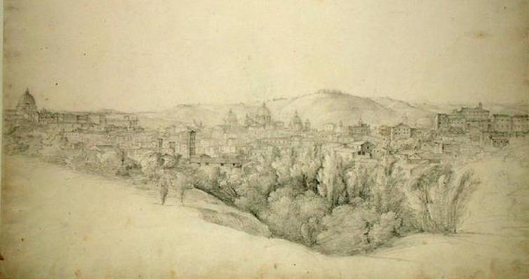 View from the Sabine hills over Tivoli in Campania with the gorge of the Anio on the right (pencil w from Joachim Faber