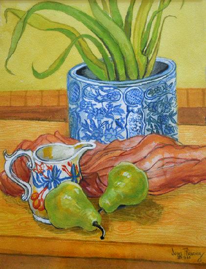 Blue and White Pot, Jug and Pears
