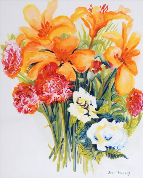 Orange Lilies,Gardenias and Carnations from Joan  Thewsey