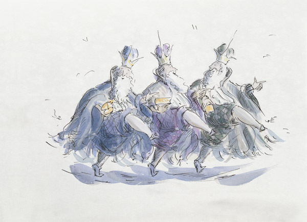 Three Kings Dancing a Jig (pen & ink and w/c on paper)  from Joanna  Logan