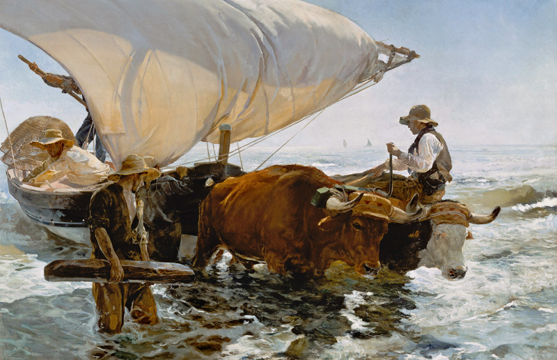 Return from Fishing: Towing the Bark from Joaquin Sorolla