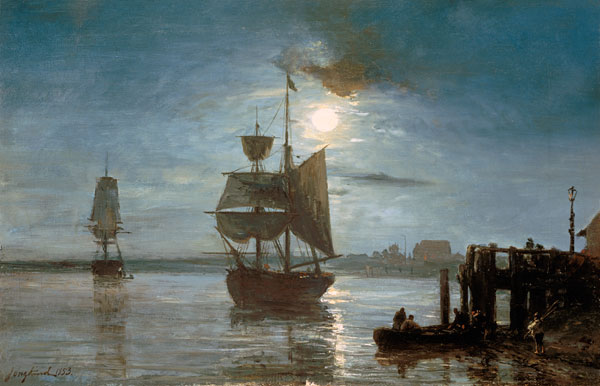 Sailing ship at full moon. from Johan Barthold Jongkind