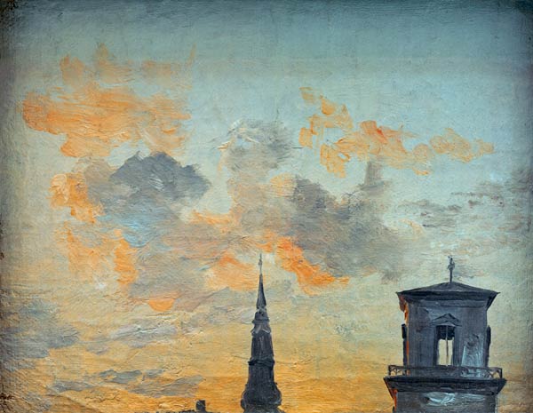 Two Towers in Copenhagen Against the Evening Sky from Johan Christian Clausen Dahl