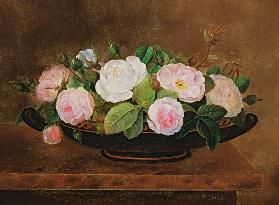 Bowl of Roses on a Marble Ledge