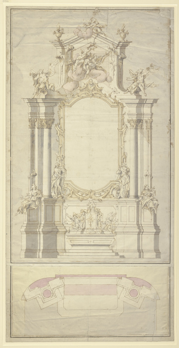 Altarentwurf: Rechts und links von der Rahmung für das Altarblatt stehen die beiden Johannes, zu Füß from Johann Baptist Straub