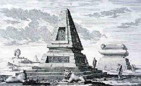 Pyramids marking the Tomb of King Sotis of Egypt, found in the ruins of Heliopolis. from 'Entwurf ei