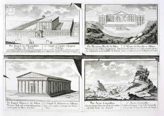 Views of four Classical Buildings: The Temple of Olympian Zeus, the Theatre of Dionysus in Athens, t from Johann Bernhard Fischer von Erlach