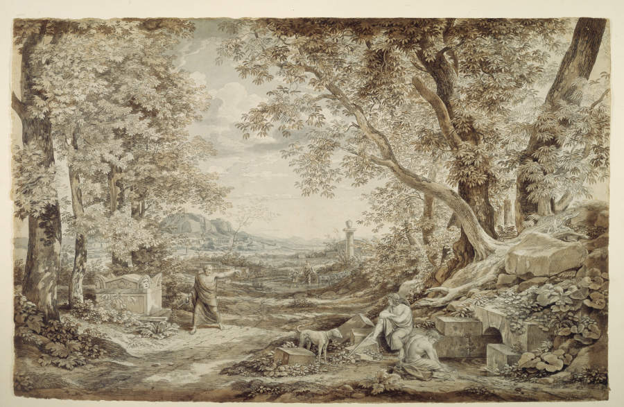 Landschaft mit antiken Denkmälern ("Die Erfindung des korinthischen Kapitels") from Johann Christian Reinhart