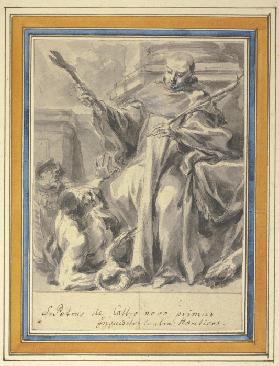 Petrus von Chateauneuf mit Kreuz und Märtyrerpalme und zwei das Ketzertum versinnbildlichende Figure