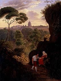 Wandering couple on the Monte Mario with a view of Rome and St. Peter from Johann Erdmann Hummel