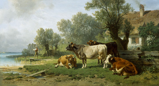 Guardian boy with cows on the sea shore from Johann Friedrich Voltz
