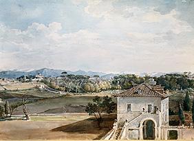 View of the villa Poniatowski against the villa Borghese and the Sabiner mountain