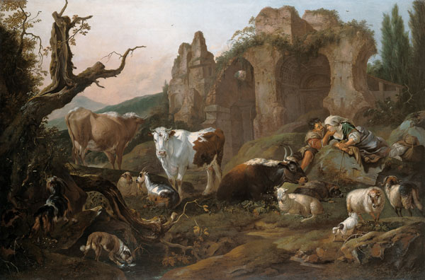 Farm animals in a landscape from Johann Heinrich Roos