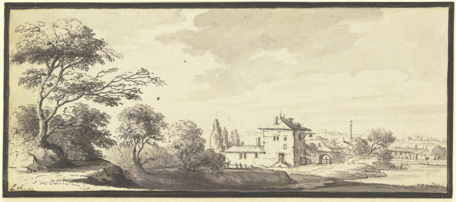 Landschaft mit Gebäuden am Wasser from Johann Ludwig Aberli