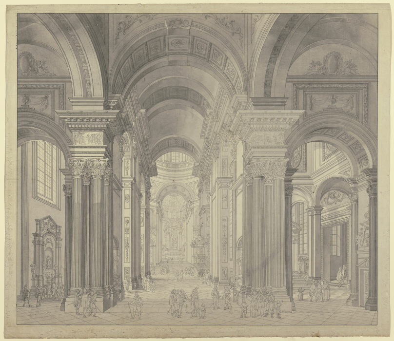 Blick in das Innere einer Barockkirche mit Staffagefiguren in der Tracht des 17. Jahrhunderts from Johann Ludwig Ernst Morgenstern