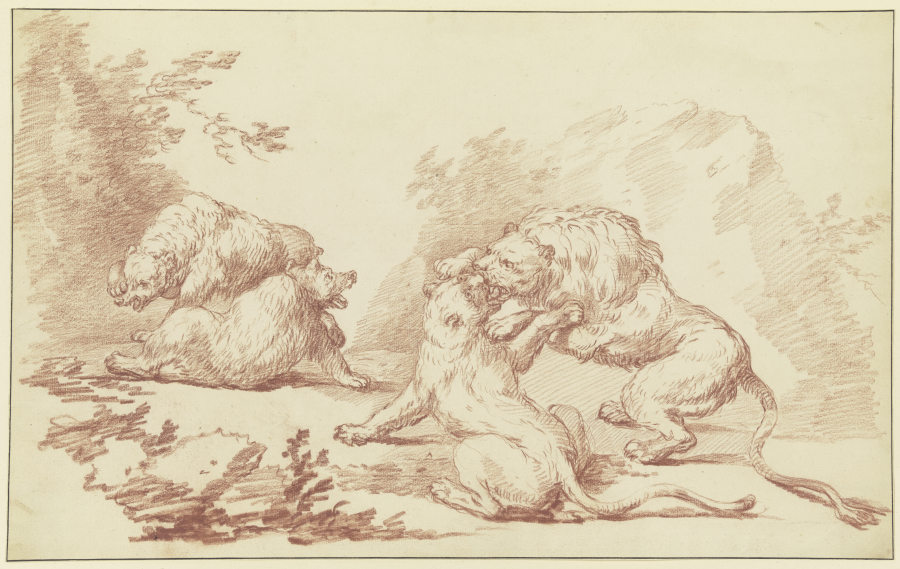 Zwei kämpfende Löwen und zwei kämpfende Bären from Johann Ludwig von Pfeiff