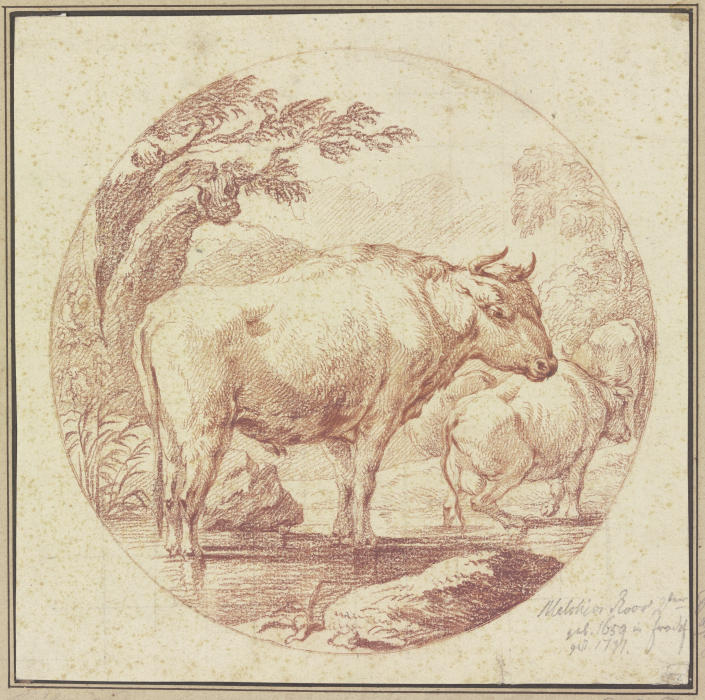 Cattle drinking from Johann Melchior Roos
