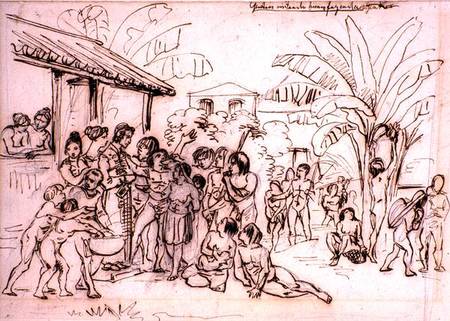 Indians visiting an estate, Brazil from Johann Moritz Rugendas