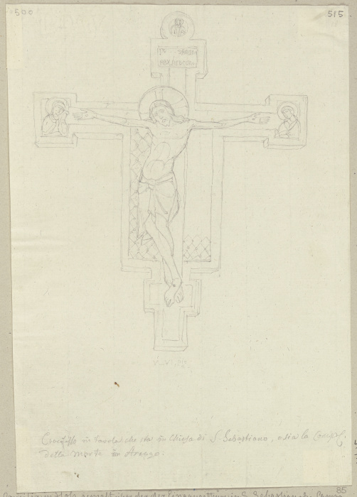 Bemaltes Kruzifixus aus Holz über der Eingangstür in San Sebastiano in Arezzo from Johann Ramboux