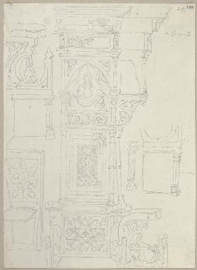 Einer der in Holz geschnitzten Chorstühle im Dom von Orvieto