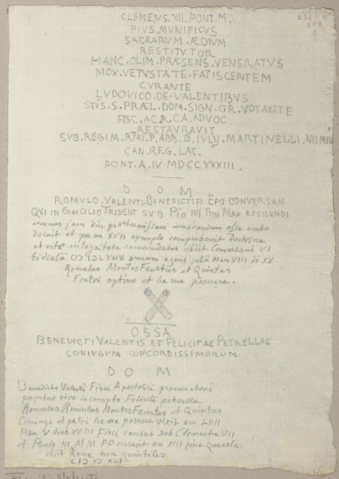 Grabsteininschrift der Familie Valenti in Trevi from Johann Ramboux