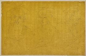 Köpfe dreier männlicher Heiliger, Details aus Tafelbildern von Piero della Francesca in der Sakriste