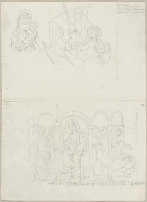 Madonna mit Kind sowie die Geschichte von Hananias und Saphira, nach Wandmalereien im Hauptschiff vo from Johann Ramboux
