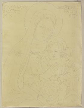 Maria mit dem Jesuskind, Detail aus einer Wandmalerei von Francesco Melanzio in einer Bruderschaftsk
