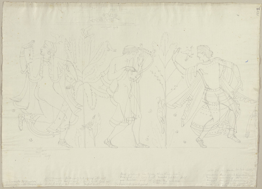 Zwei Tänzer und ein Leierspieler, nach einem Fresko (?) aus einem Grab bei Tarquinia from Johann Ramboux