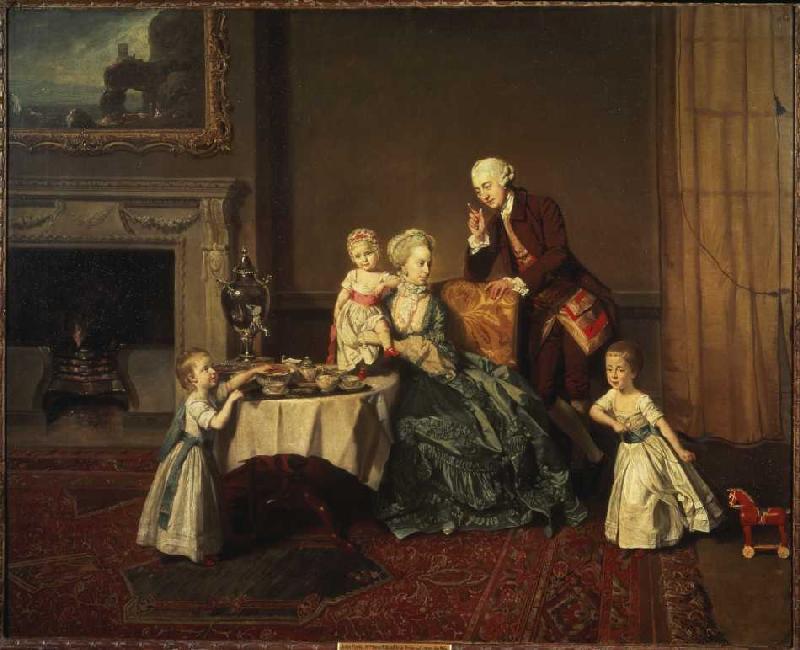 Portrait of the family of the 14th Lord Willoughby de Broke in the breakfast-room from Johann Zoffany
