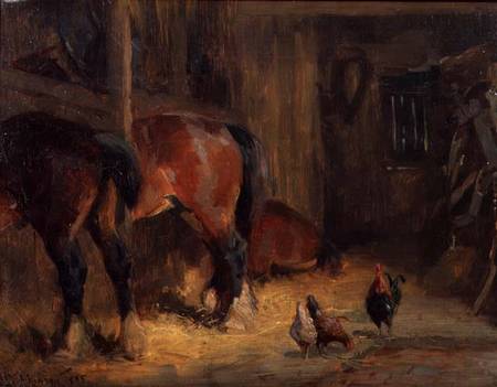A Stable Interior with Horses and Chickens from John Atkinson