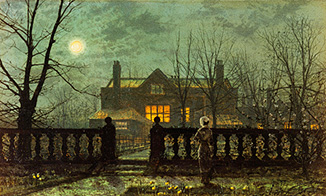 Evening garden with look on a residential building lit up. from John Atkinson Grimshaw