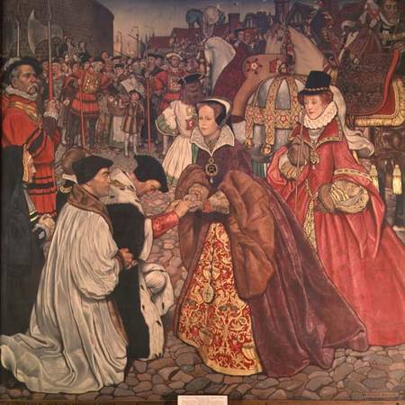 Queen Mary (1516-58) and Princess Elizabeth (1533-1603) entering London, 1553 from John Byam Liston Shaw