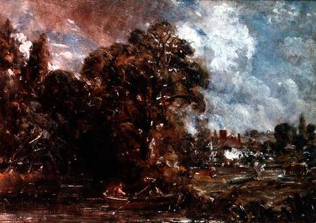 A river scene with a farmhouse near the water's edge from John Constable