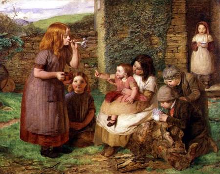 Bubbles: Cottage Scene with Children at Play from John Dawson Watson