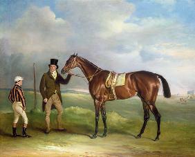 The Marquess of Cleveland's 'Chorister', held by trainer John Day Snr., with jockey John Day Jnr., a