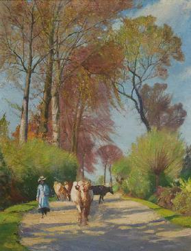 Country Lane with Figure and Cow