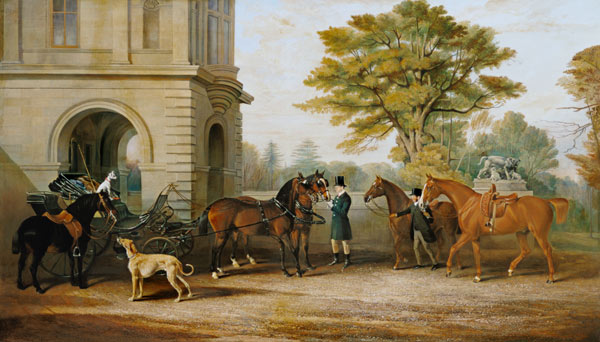 Lady Williams-Wynn horses and a coach in front of castle Wynnstay from John Frederick Herring d.Ä.