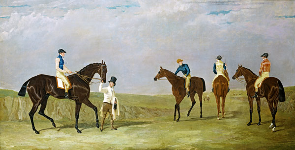 Preparing to start for the Doncaster Gold Cup, 1825, with Mr. Whitaker's "Lottery", Mr. Craven's "Lo from John Frederick Herring d.Ä.