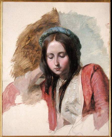 Study of a Woman (oil & pencil on paper) from John Frederick Lewis