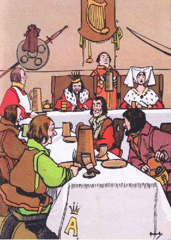 Finishing the Kings pudding, from Blackies Popular Nursery Rhymes published by Blackie and Sons Limi from John Hassall