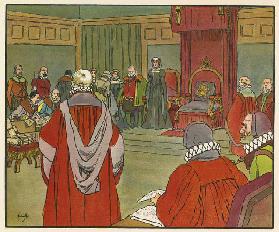 The trial of Mary Queen of Scots (colour litho)