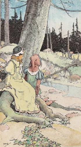 The Babes in the wood, c.1900 (w/c & pen & ink on paper)